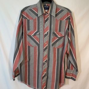 Men's VTG Wrangler Striped Western Shirt MOP Snap
